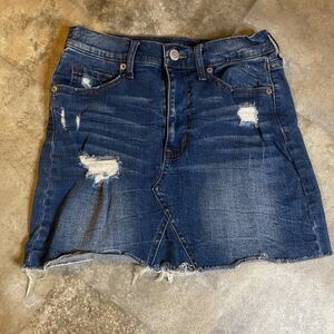 aero denim jean stretchy distressed navy blue skirt size 2